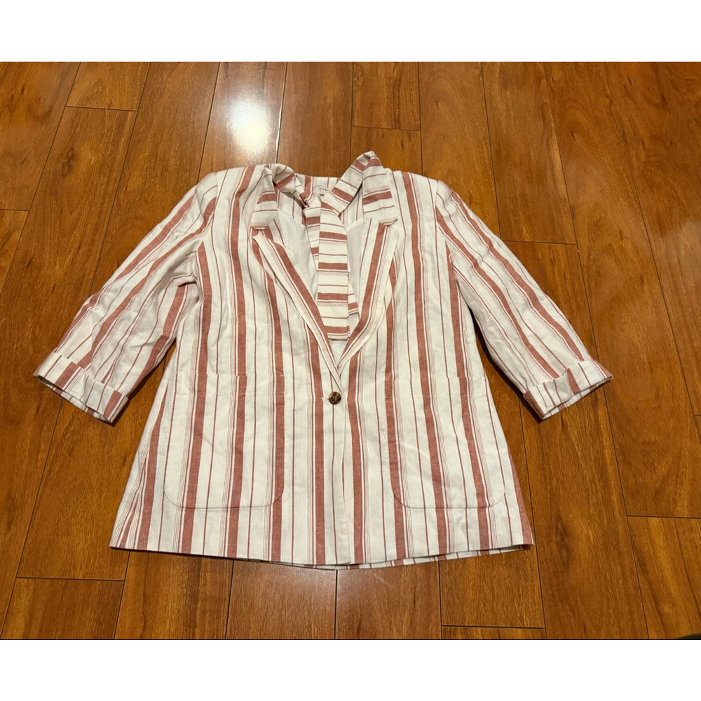 Women's HABITUAL White Copper Brown Striped Blazer M